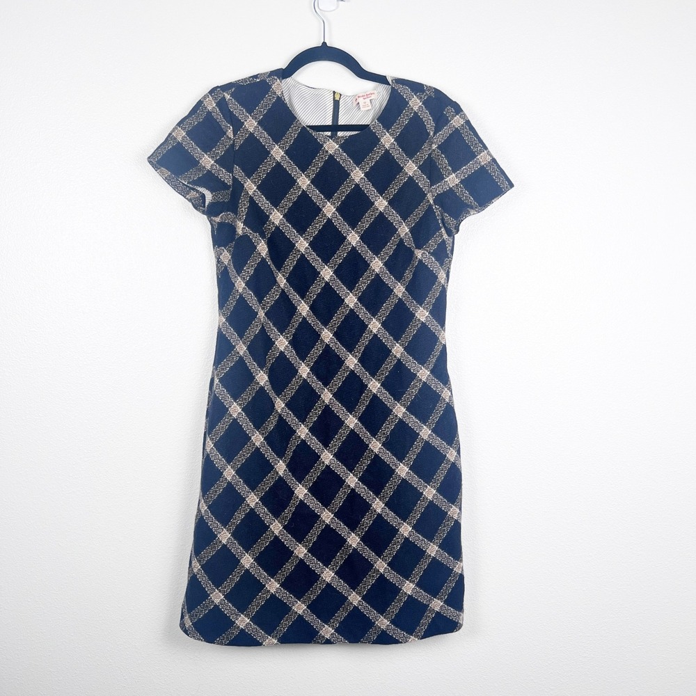 Brooks Brothers Red Fleece Navy Plaid 100% Wool A-Line Dress Womens 12